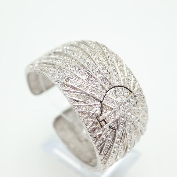 Victoria Wieck Pave Crystal Jewel Cuff Watch 35mm Hidden MOP Dial w New Battery main image 8